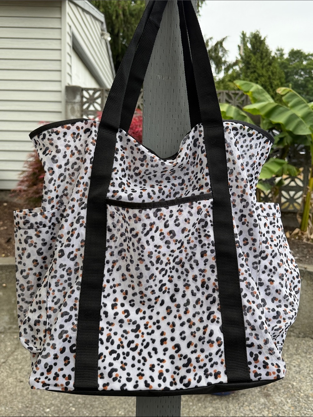 Target Stylish White Leopard Print Tote Bag with Black Straps